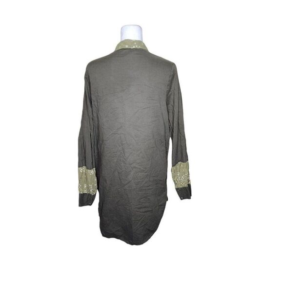 Ulla Popken Tunic Top Women Size 12 Green Long Sleeve VNeck Boho Sequin - Picture 4 of 7